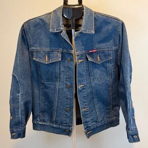 Braxton VTG Stone Wash Denim Trucker Jacket Blue Mens Small‎ Reinforced Elbows